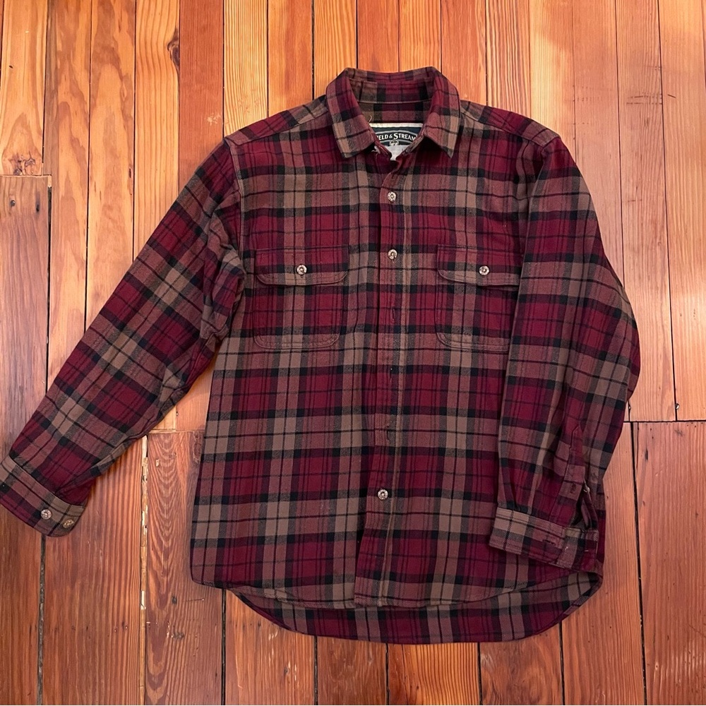 Vintage Burgundy Plaid Flannel from Field and Stream